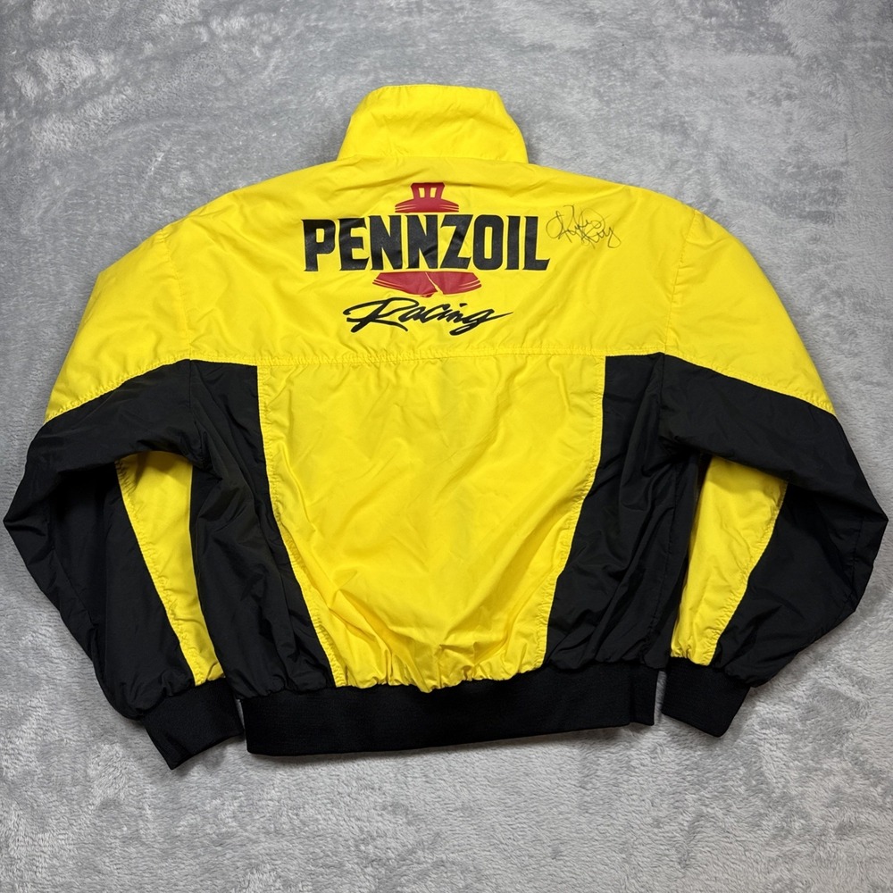Vintage Pennzoil Racing Jacket Men Large Yellow Black Swingster USA SIGNED 90s